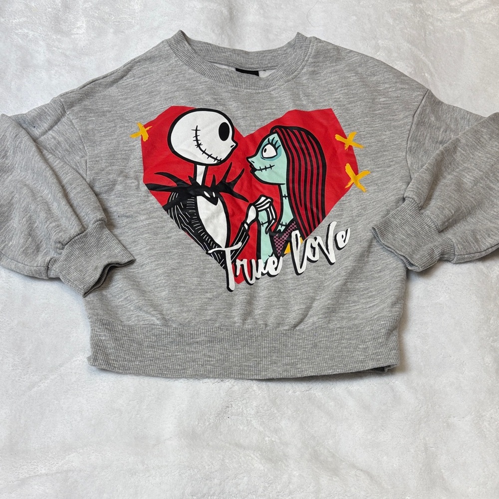 Nightmare Before Christmas Girl's Grey Sweatshirt with Character Graphic